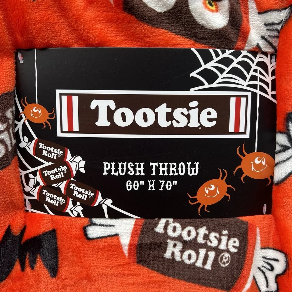 Tootsie Roll Candy Halloween Plush Throw Blanket 60 x 70 Orange/Black